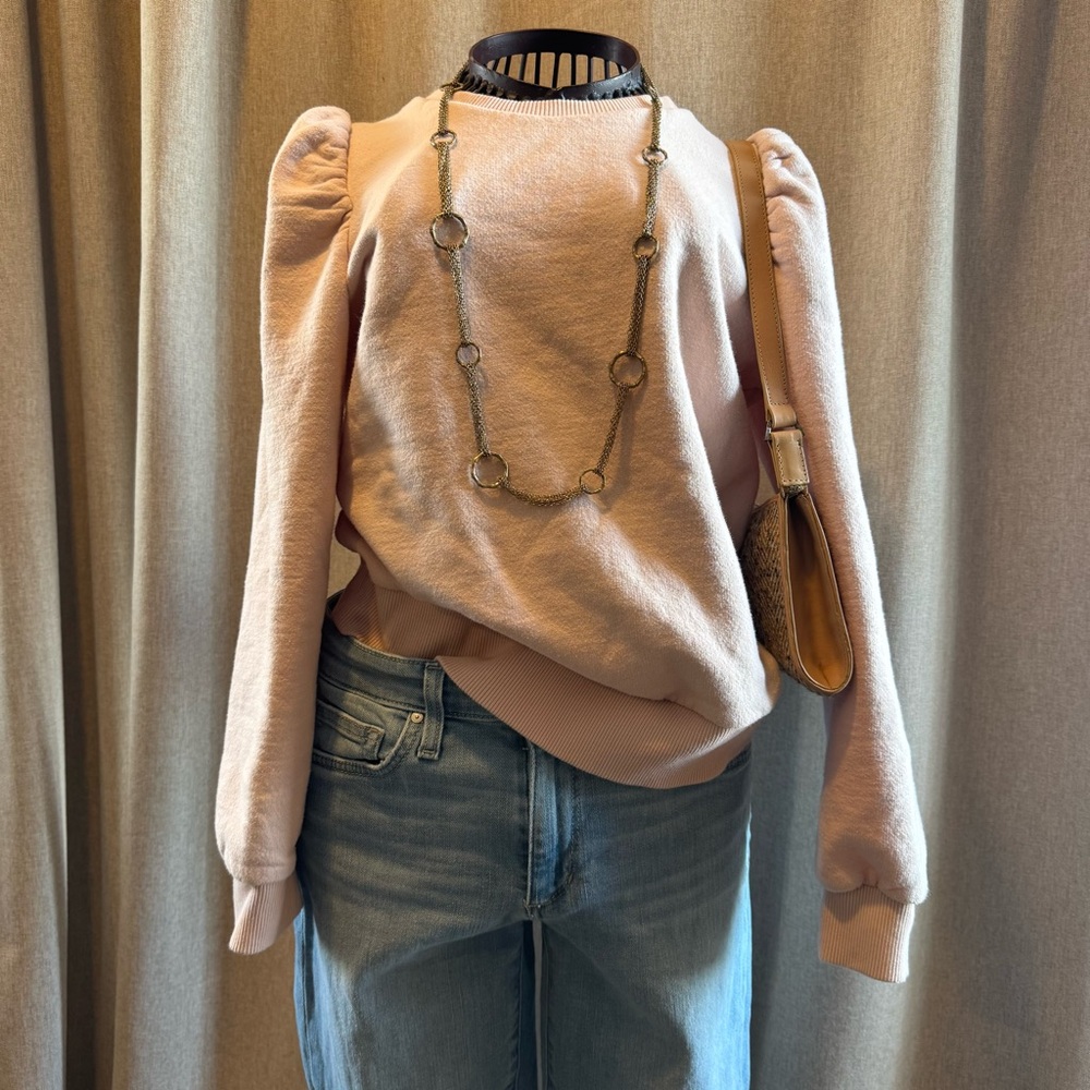 Stella & Dot - Feminine- Pink Puff Sleeve Classic Sweatshirt - Size S